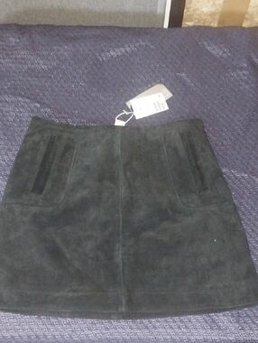 H&M Black Suede Mini Skirt with Front Pockets